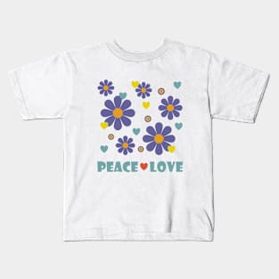 Peace Love 1970s Purple Flower Power Kids T-Shirt